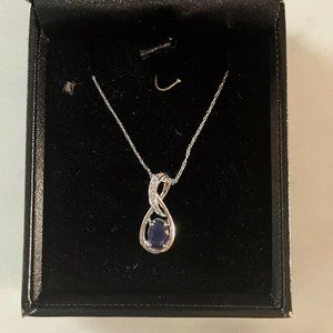 14Kt White Gold Sapphire Diamond Pendant